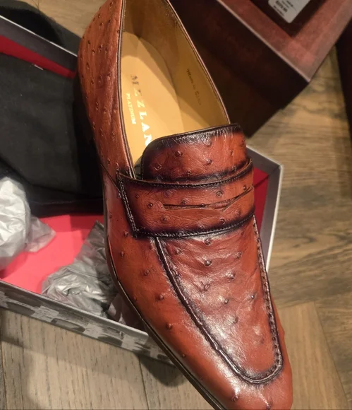 Mezlan Genuine Ostrich Brown/rust Slip On Loafer - Picture 6 of 7